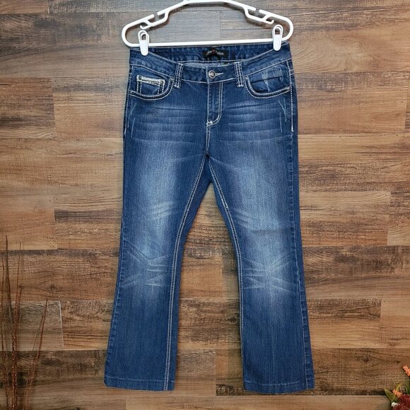 LOVE NATION Jeans Size 8 Bootcut Low Rise Medium Dark Wash Western Stretch - Picture 2 of 10